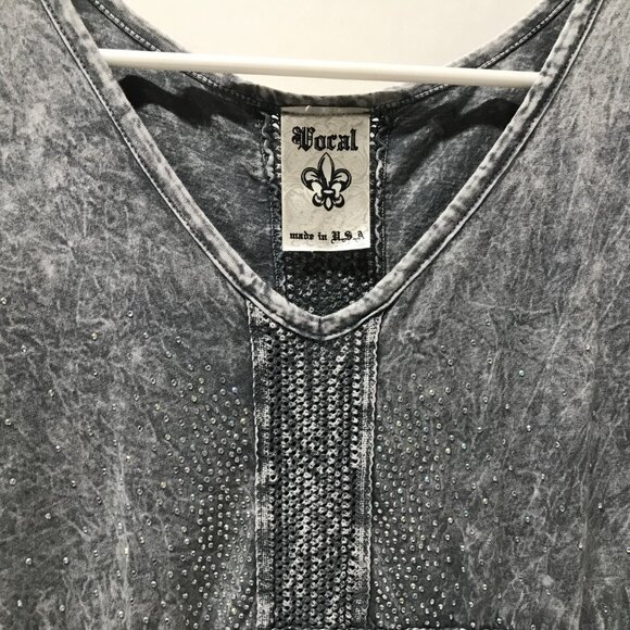 Vocal Blue Tie Dye Rhinestone Embellished V-Neck Tee - Picture 4 of 9